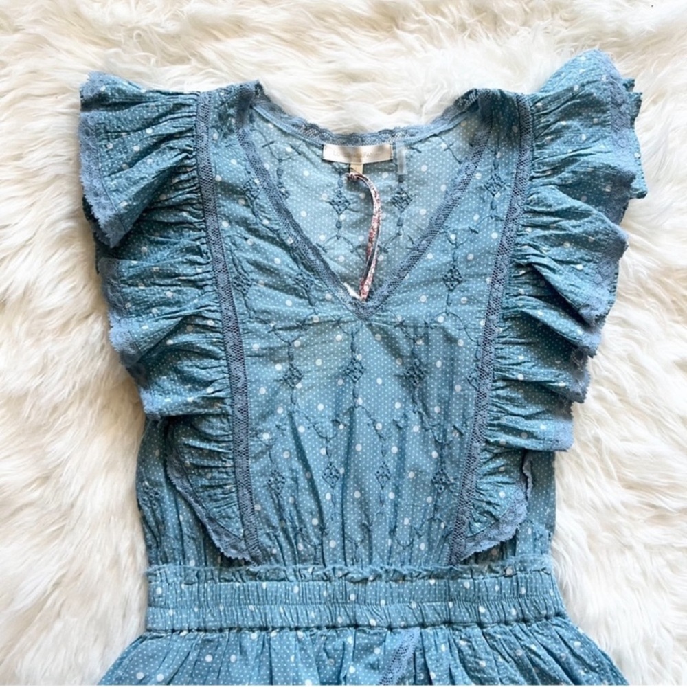 New! LoveShackFancy Corelli Polka Dot Lace Ruffle Cotton Mini Dress - Picture 9 of 12